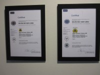 Certifikat för ISO 9001:2008 och&nbsp;14001:2004